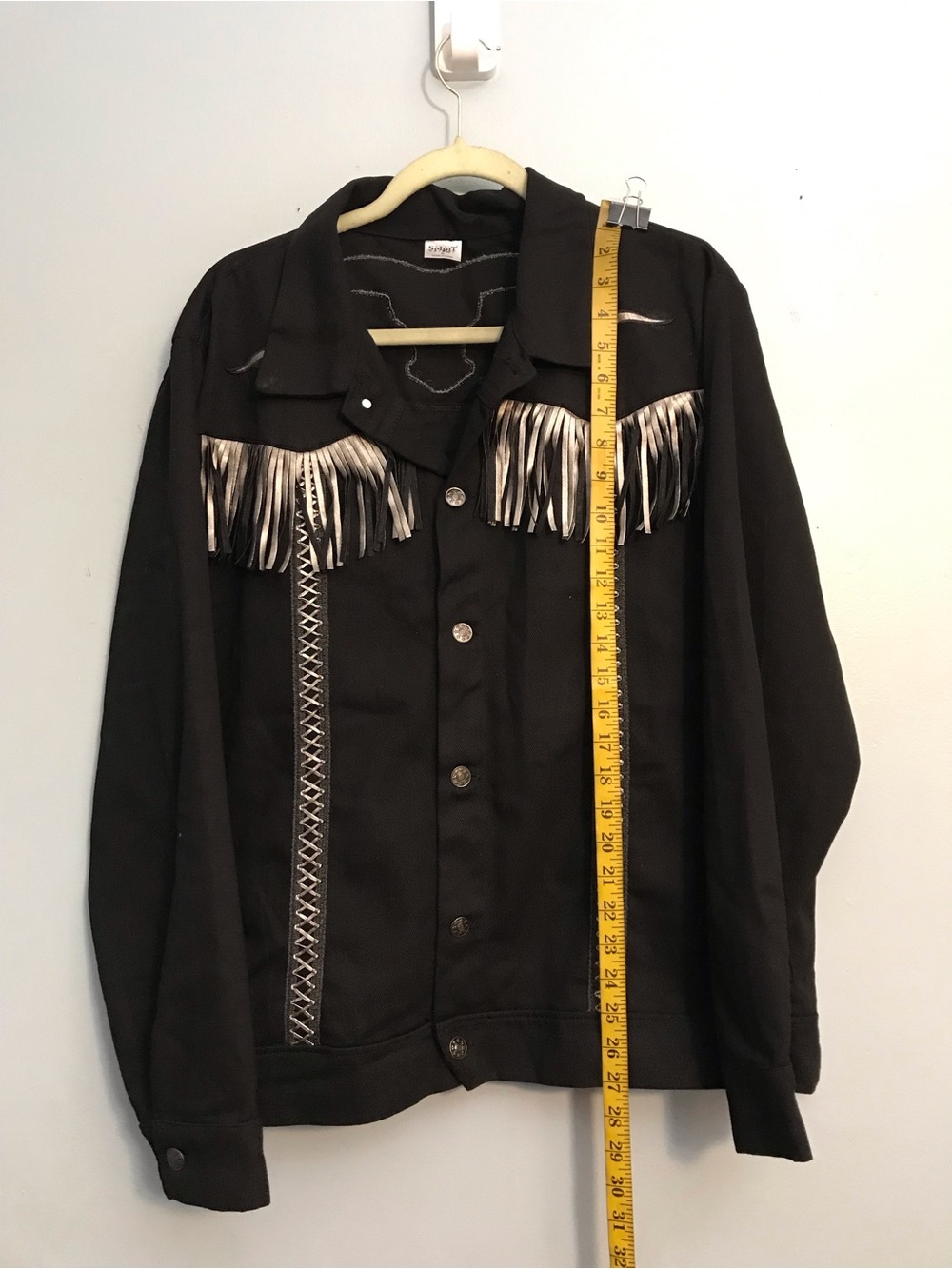 Men's Black Fringe Button-Up Jacket